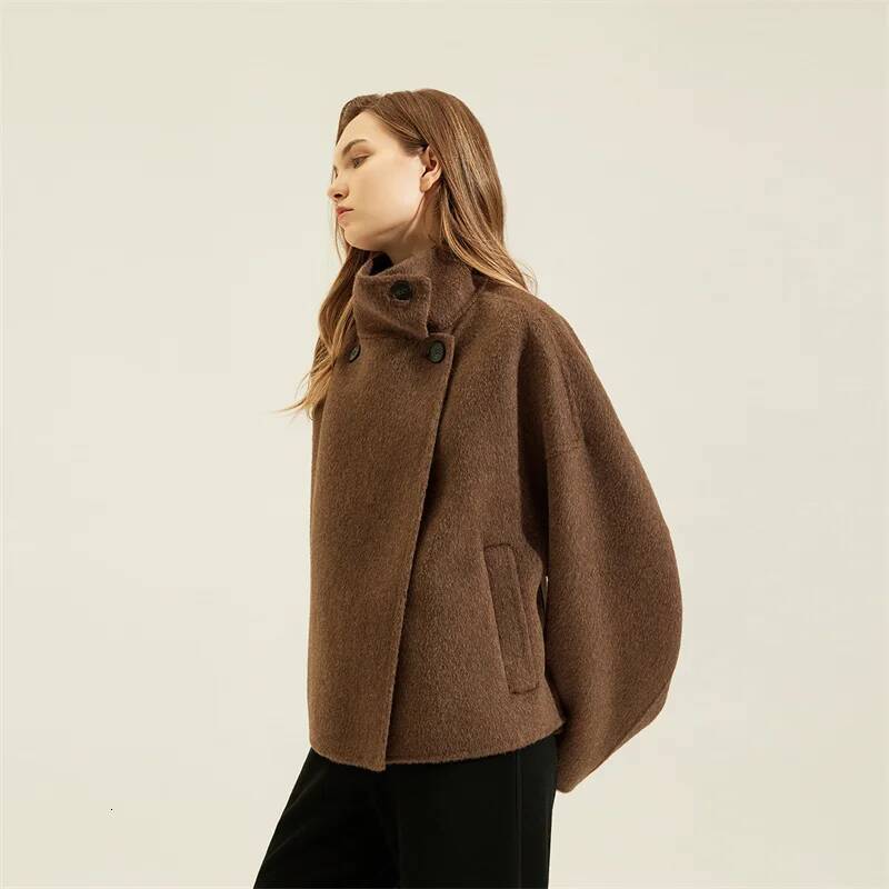 High Quality Double-Sided Wool Coat Women Alpaca Fibre Short Jackets Streetwear Outerwear Lady Cashmere Overcoat Autumn Winter
