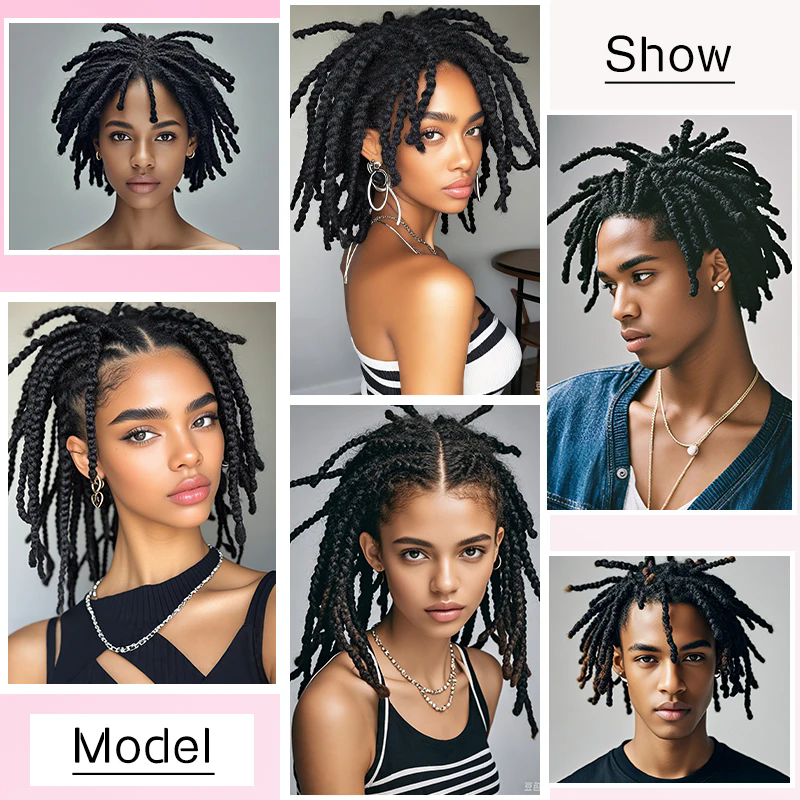 Human Dreadlock Hair weave Toppers with Clips in Faux Locs Braided Short Locks Hair Toupee for Women and Men 15x16cm