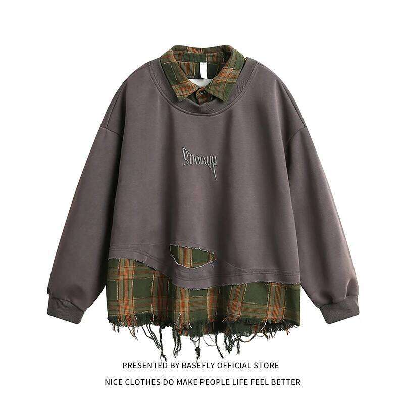 Designer Clothing 2025 Sping Autumn Plaid Letter Embroidery Patchwork Oversize Men Sweatshirt Unisex Women High Street Shirt Pullover Hip Hop Casual