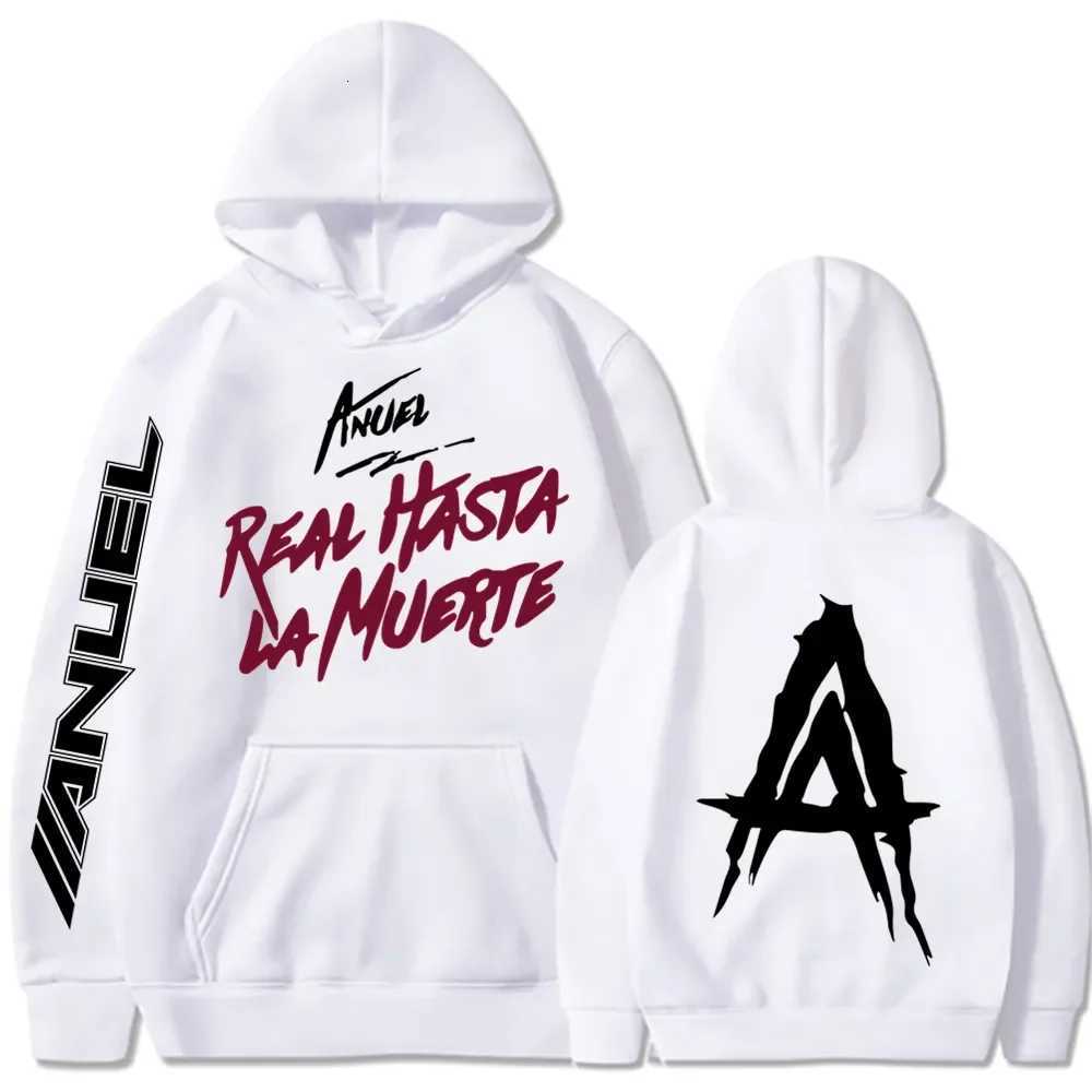 Autumn Fleece Mens Hoodie Anuel AA Real Hasta La Muerte Print Sportswear Street Clothing Rapper Loose Pull Off Casual Hoodie Top W250408