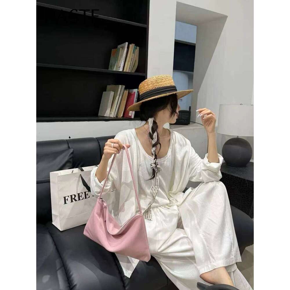 New All-match Lightsome Design Thin Armpit Shoulder Bag Yellow Pink Color Genuine Cow Leather Women's Handbag with String Beads