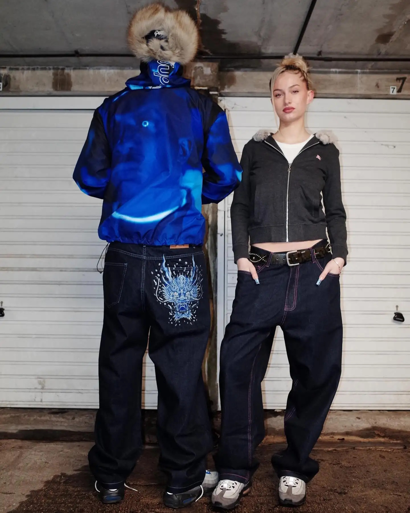 High Street Embroidered dragon pattern vintage Jeans Streetwear Y2K Straight Low Waist Pants Embroidery Fashion Blue Jeans 250728