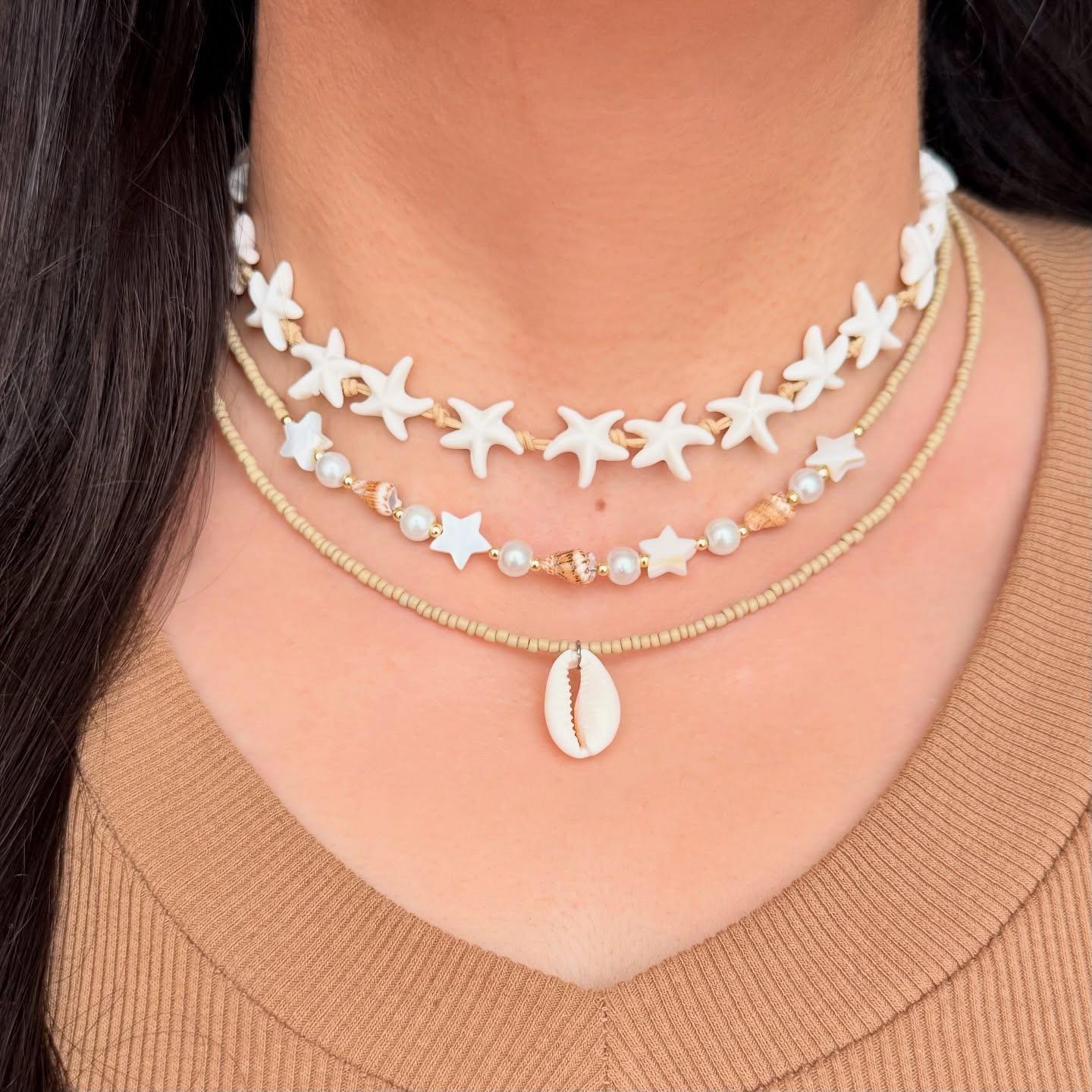 Ocean Vacation Style Starfish Conch Shell Light Niche Rice Pearl Necklace Set Jewelry for Women