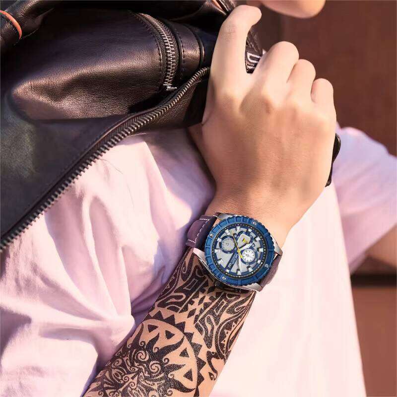 MEGIR Men's 3D Dial Chronograph Quartz Watch - 47mm Genuine Leather, Waterproof - Fashion Sports Style