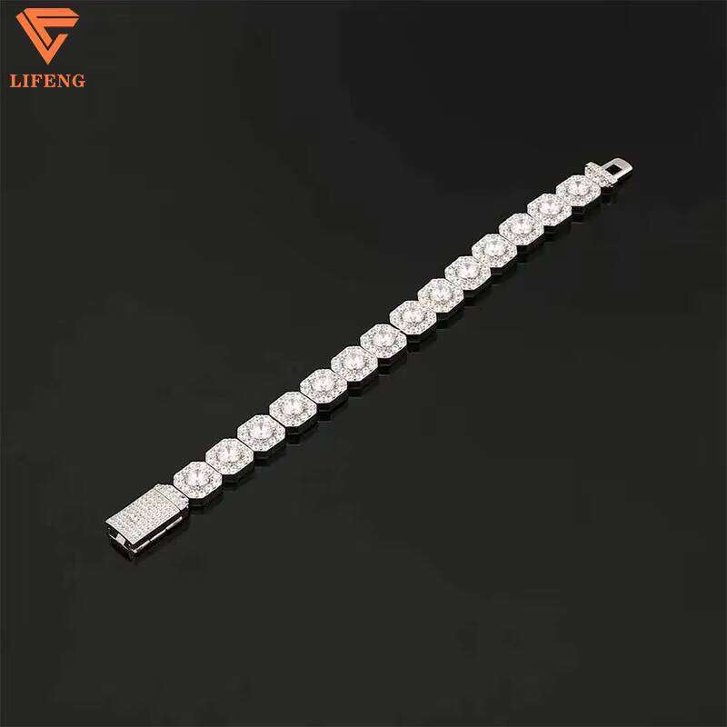 New Sier 10mm Tennis Chain Bracelet Hip Hop Style Dia VVS Moissanite Square 14K Bangle for Men Fine Jewelry