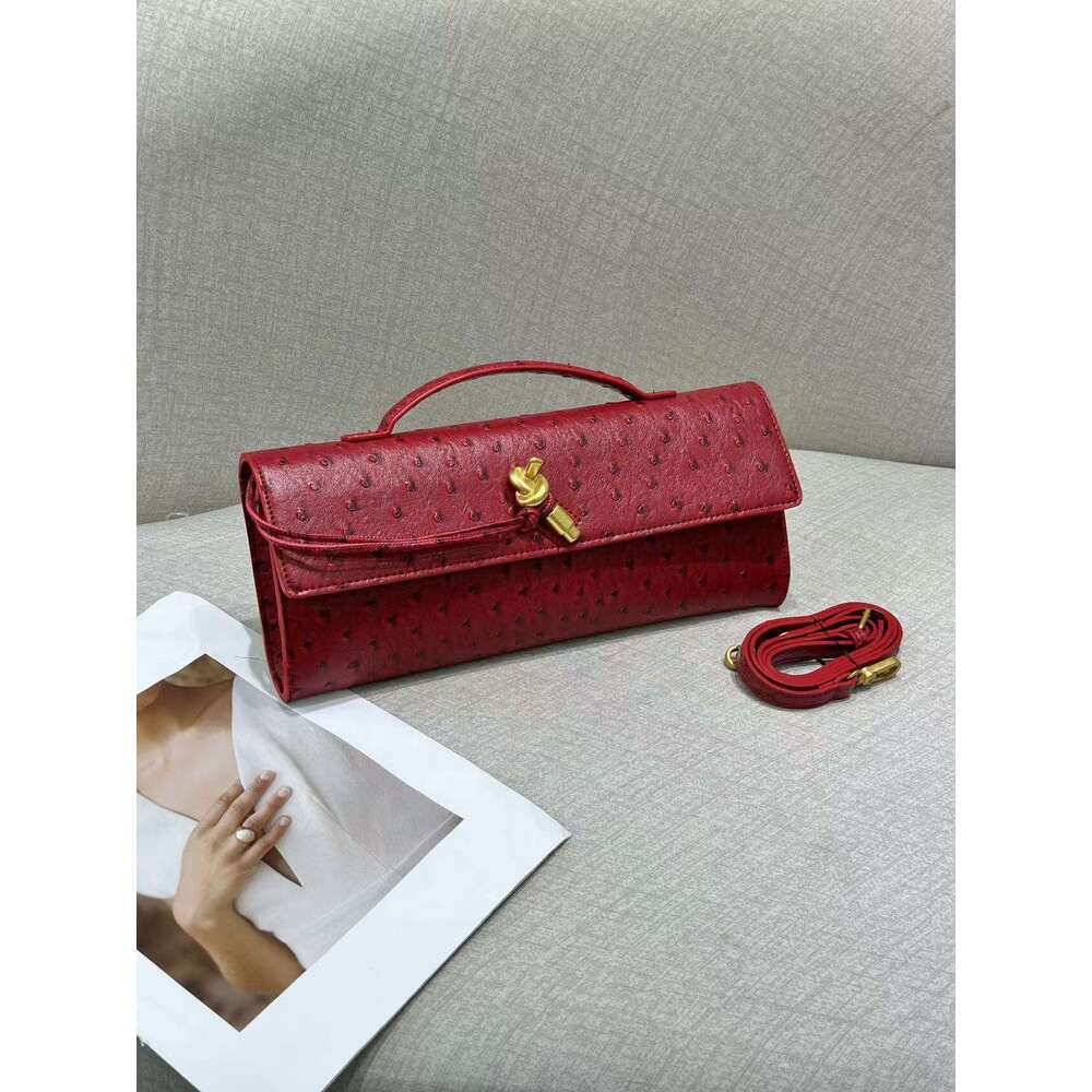Ostrich Pattern Latch Lock Niche Horizontal High-End Baguette Shoulder Women's Underarm Clutch Bag
