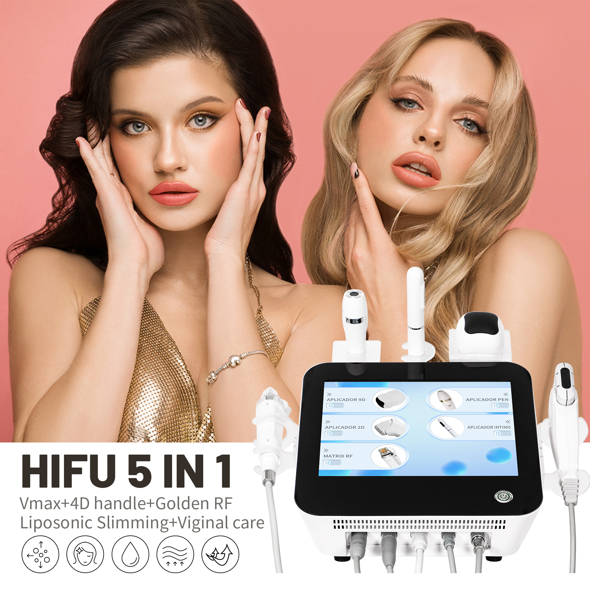 Professional 5-In-1 Hifu Device - Microneedling + Intimate Care - Eye Rejuvenation & Fat Burning - Multi-Functional Beauty Machine
