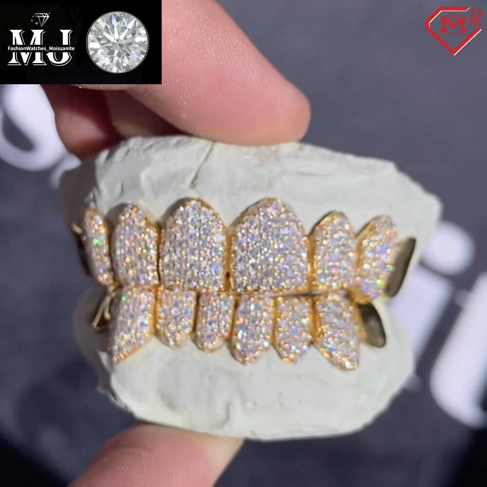 Iced Out Hip Hop Dia Teeth Rappers Top 8 Bottom Gold Plated Sterg Sliver Custom Vvs Moissanite Grillz