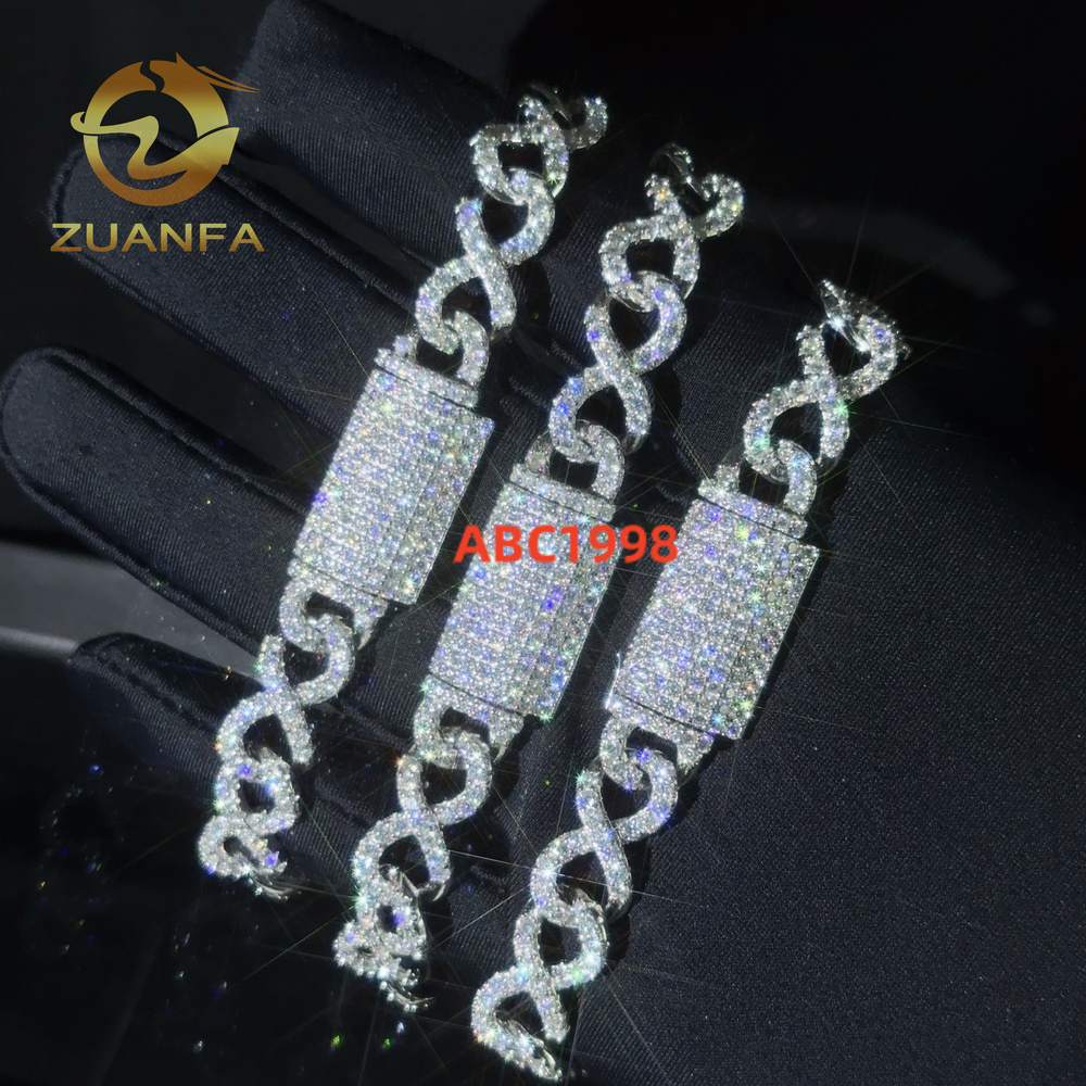 Instock Mini Infinite Cuban Link Chain Moissanite Bracelet Hip Hop Jewelry Iced Out Men Women Moissanite Bracelet 925 Silver
