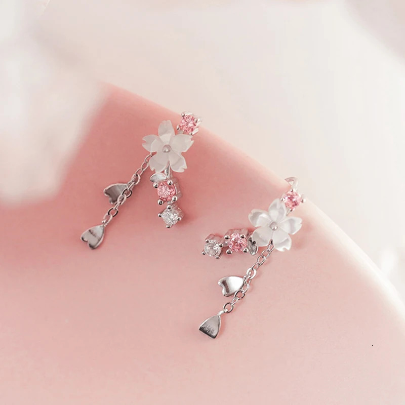 Romantic Pink Cherry Blossom Clavicle Chain Jewelry Set For Women Elegant Sweet Rose Flower Necklace Earrings Wedding Gift 250715
