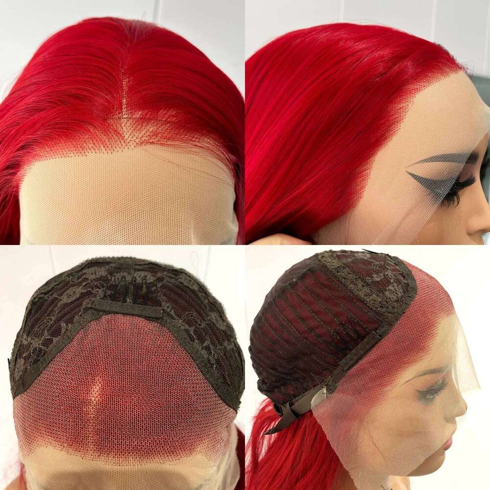 Bury Red Long Straight Synthetic Front Wig Dark Wine Colored Human Hair Lace Frontal Wigs For Women Party Cosplay