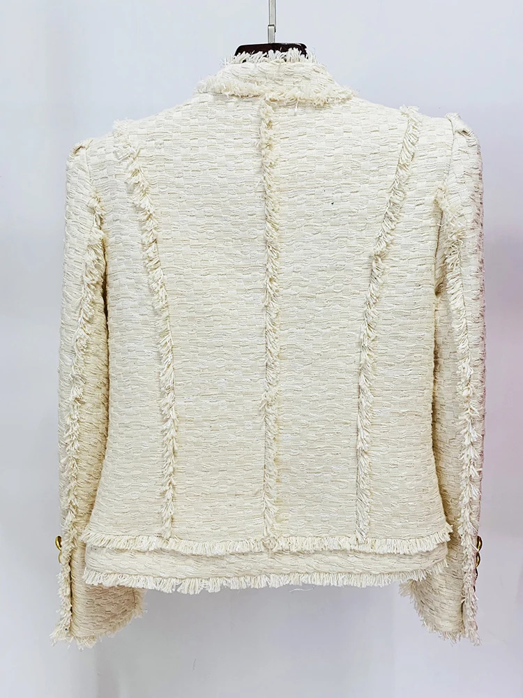 HIGH STREET est FW ner Fashion Suit Set Womens Lion Buttons Tassel Fringed Tweed Jacket 250728