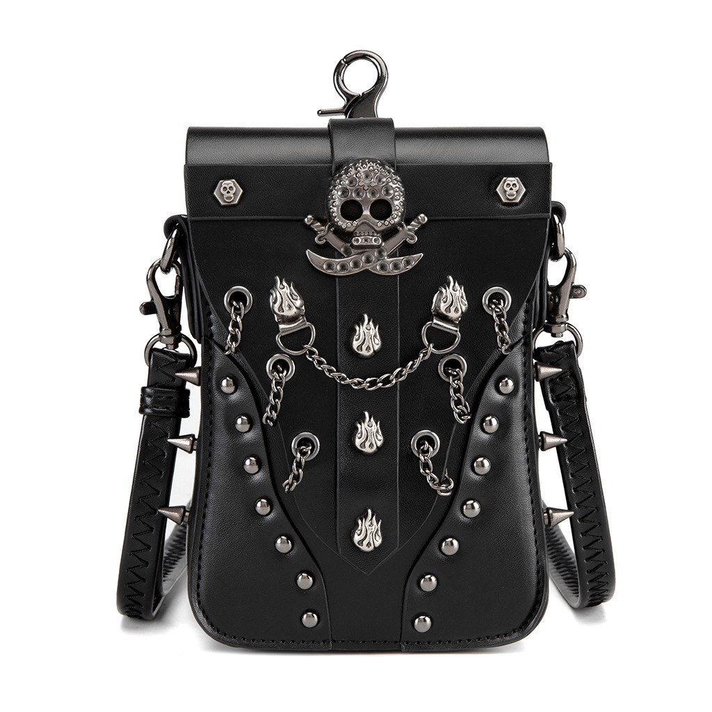 New PU Leather Punk Heavy Rivet Small Square Dark Chain Coin Phone Crossbody Bag ddmymoon