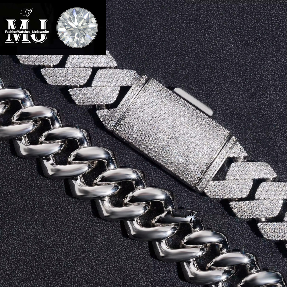 Cuban Link Necklace 3 Row Moissanite 20MM W Gold Chains for Men Prong Chocker S Personalize Iced Out Chain Hip Hop Designer Jewelry