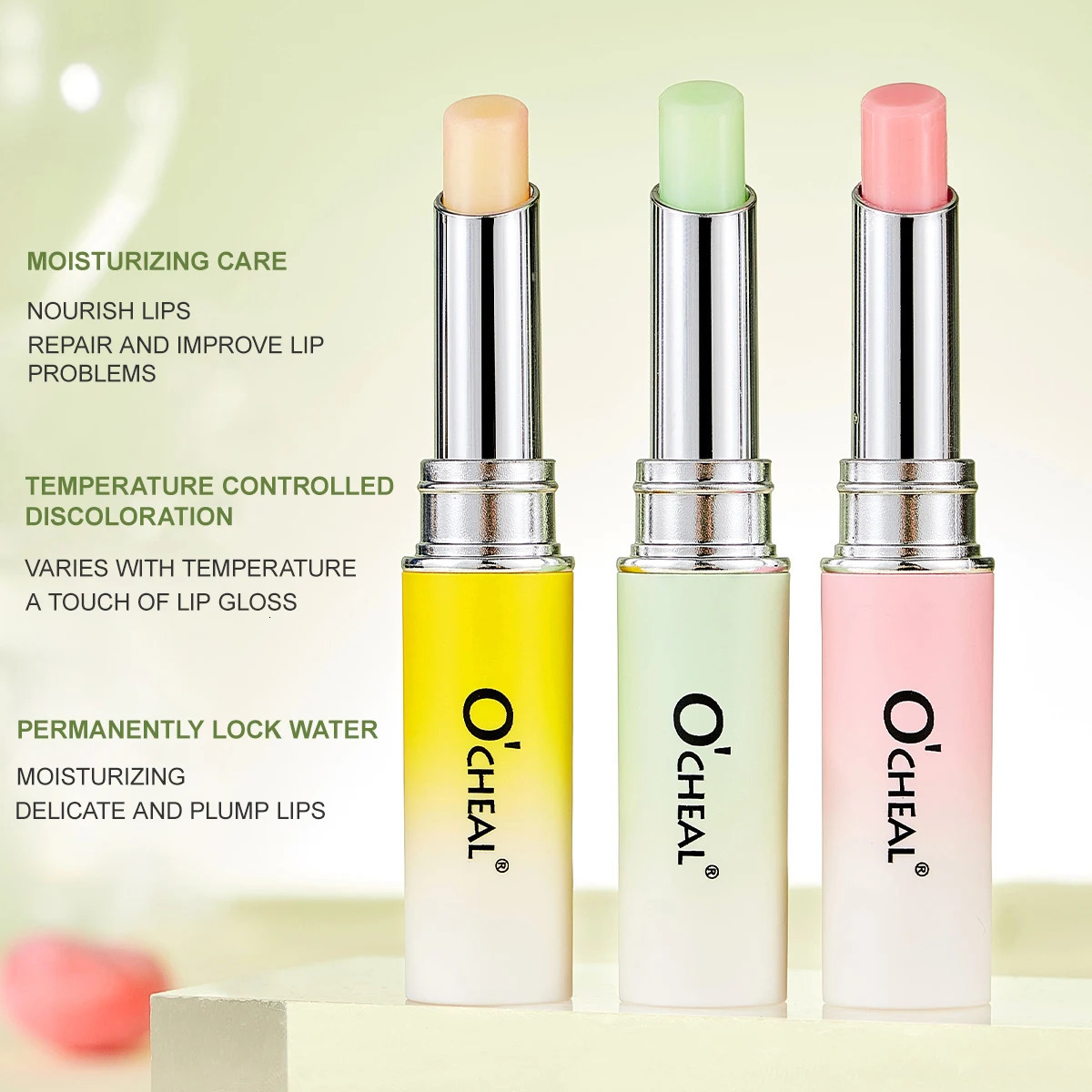 OCHEAL 3 Pcs Moisture Lip Balm Long Lasting Temperature Change Lipstick Aging Lips Mask Casual Type 250726