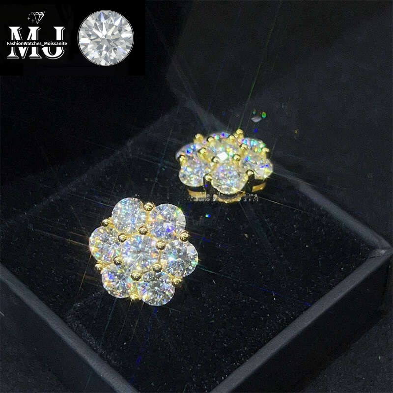 Hot Sale Dropshipping Fashion Jewelry Earrings Gold Plated Sier Vvs-Fl GRA Iced Out Screw Back Moissanite Stud Earring