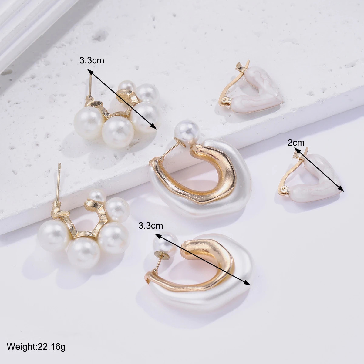 3 Pcs Delicate Pearl Heart n Hoop Earrings Vintage Elegant Style Trendy Female Dating Set Jewelry Gifts 250715