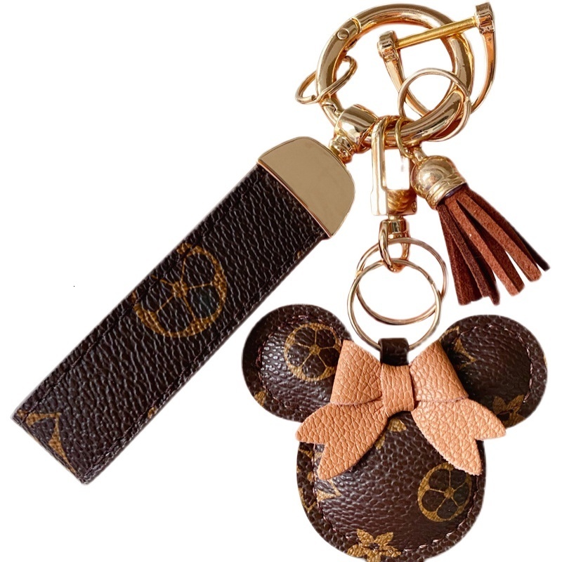 Mickey Keychain Vintage Leather Rex Rabbit Fur Ball Cartoon Simple Cute Exquisite Womens Car Bag Pendant 250728