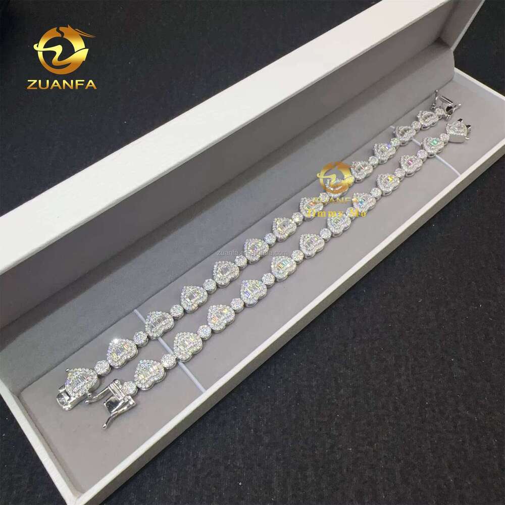 New Arrival Women Jewelry Hip Hop Rhodium Plated White Gold Sier Silicon Stone Heart Tennis Bracelet