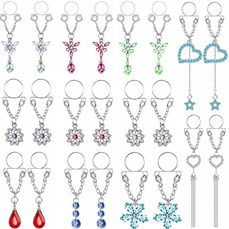 1 Pair Sexy Tassel Crystal Butterfly Pendant Nipple Ring for Women Girls Adjustable Faux Nipple Piercing Body Jewelry 250722