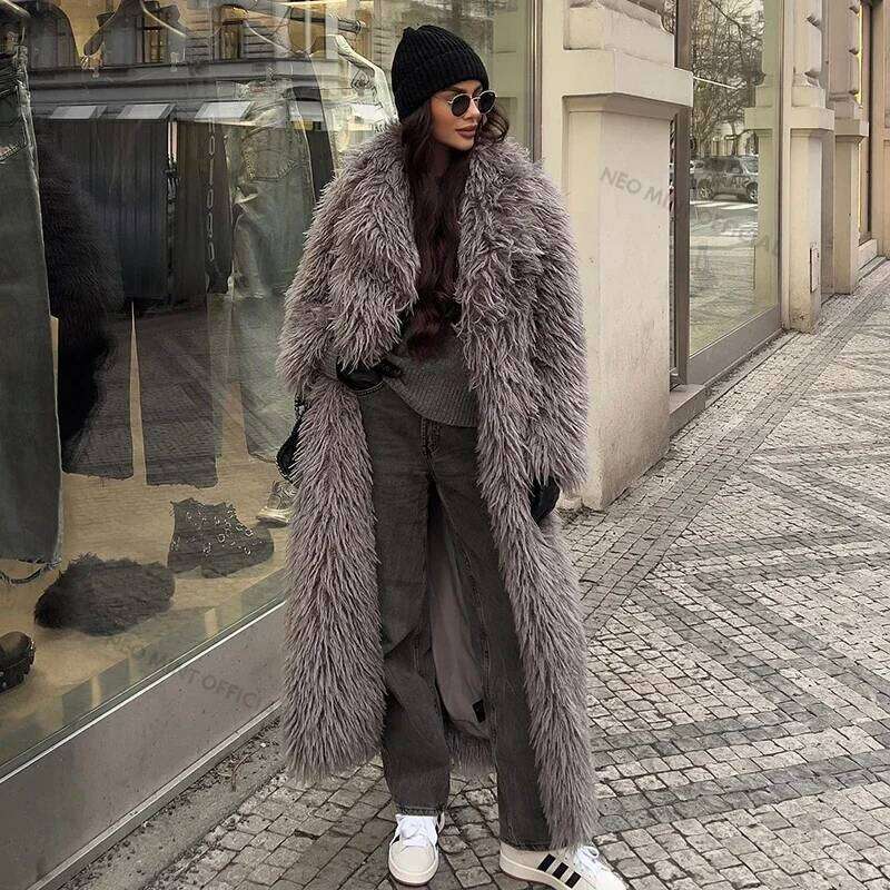 Neo Mint Extra Long Lamb Teddy Coat Women Winter Ladies Mob Wife Style Oversized Chunky Faux Fur Jacket Overcoat