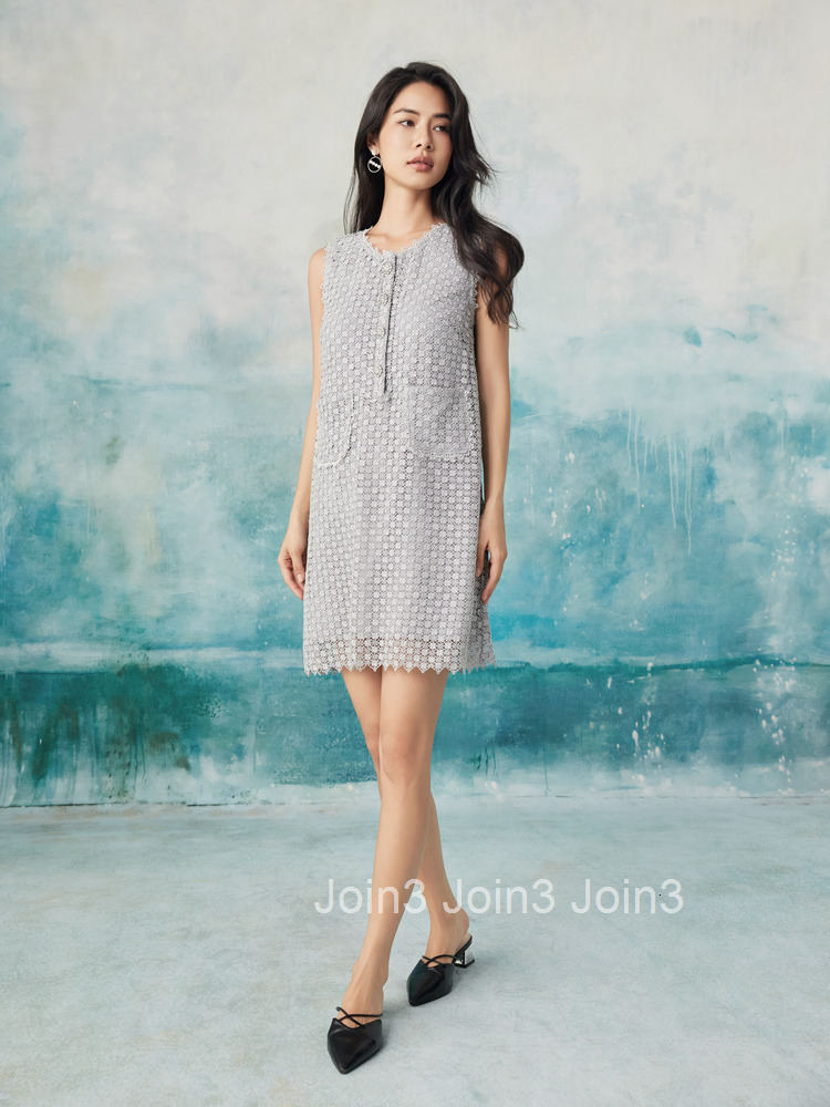 Summer New Line High-Waisted Short Skirt with Double Side Pockets Elegant Lace Dress 6783