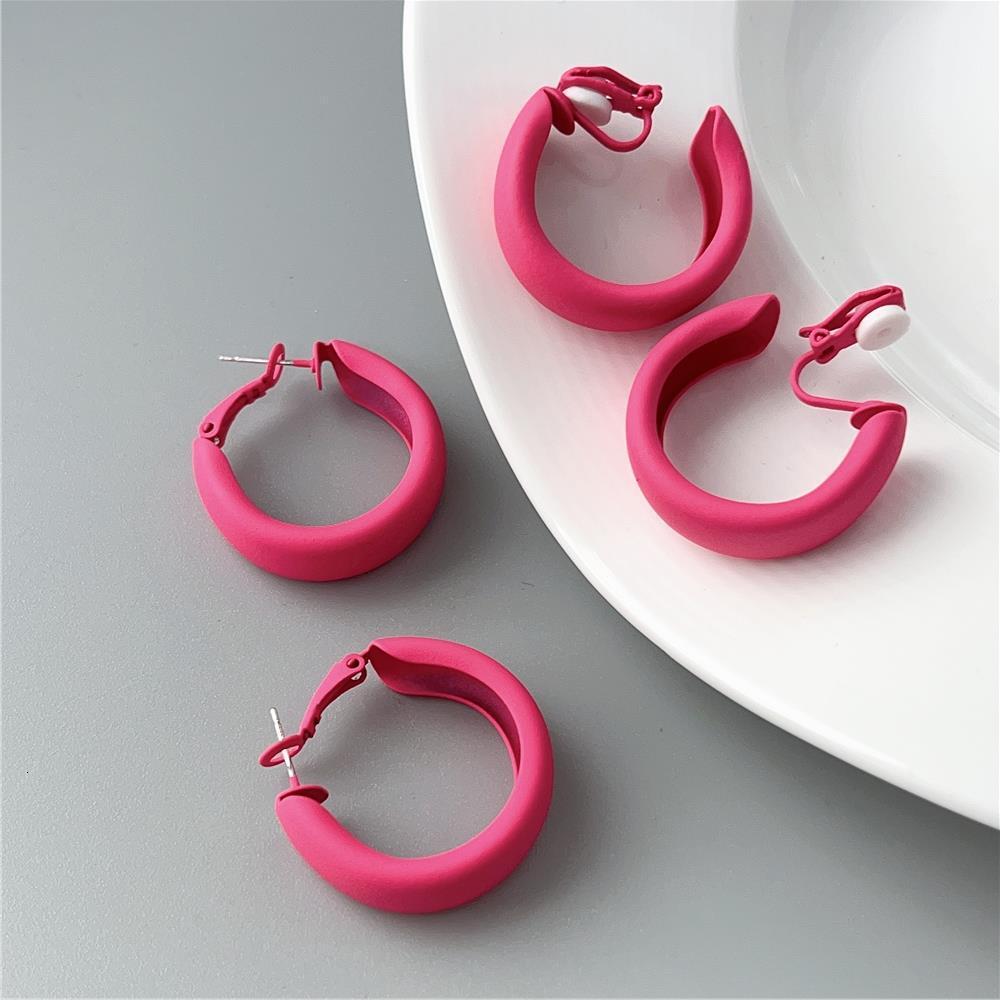 High-End Rose Red Hoop for Women S Sier Needle Clips Earrings Without Piercing Sweet Cool Hot Girl Ear Accessories
