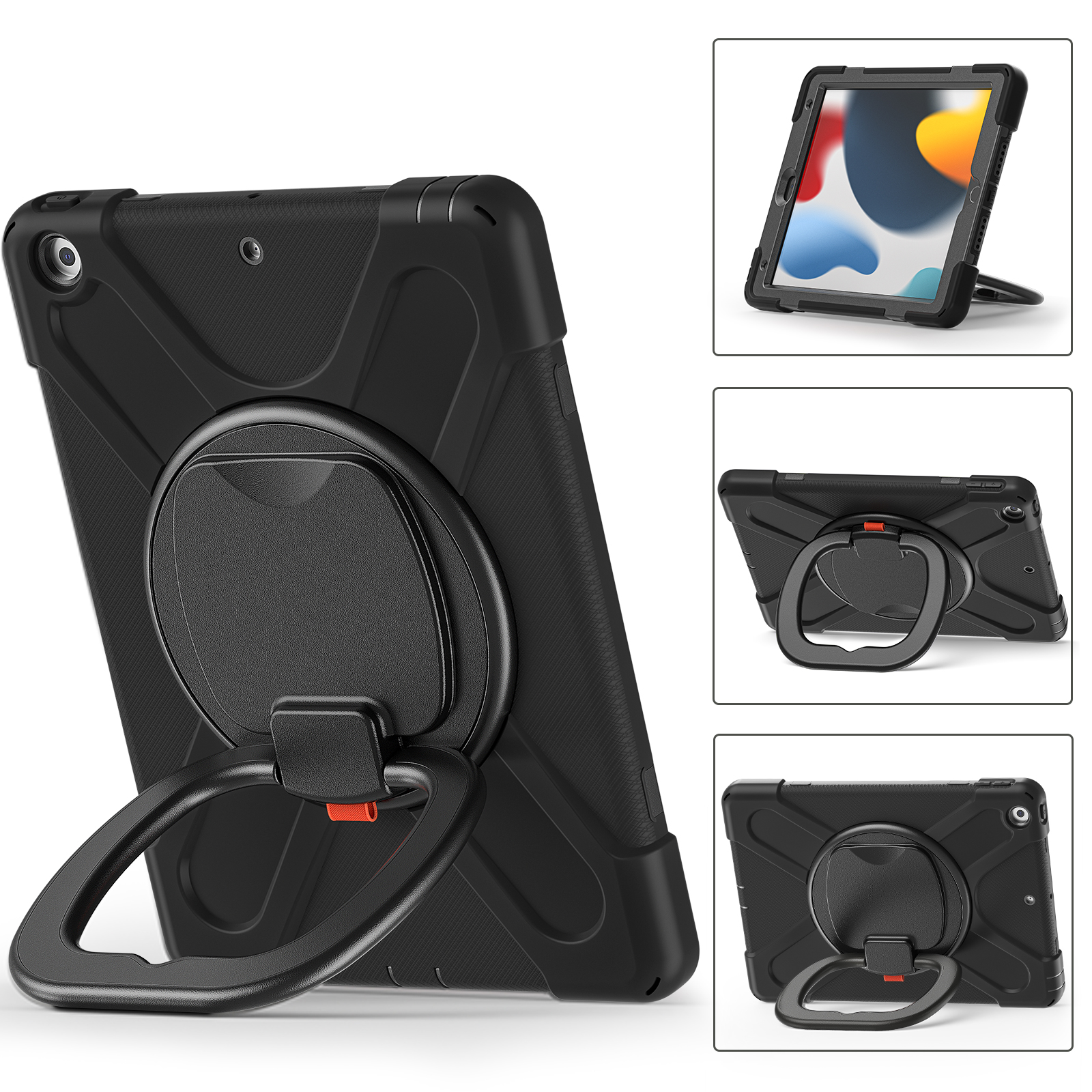 Heavy Duty Rugged Tablet Cover For IPad 7th 8th 9th Gen 10.2 inch Case 360 Degree Rotating Handle Stand Shoulder Strap Case with Screen Protector Kids