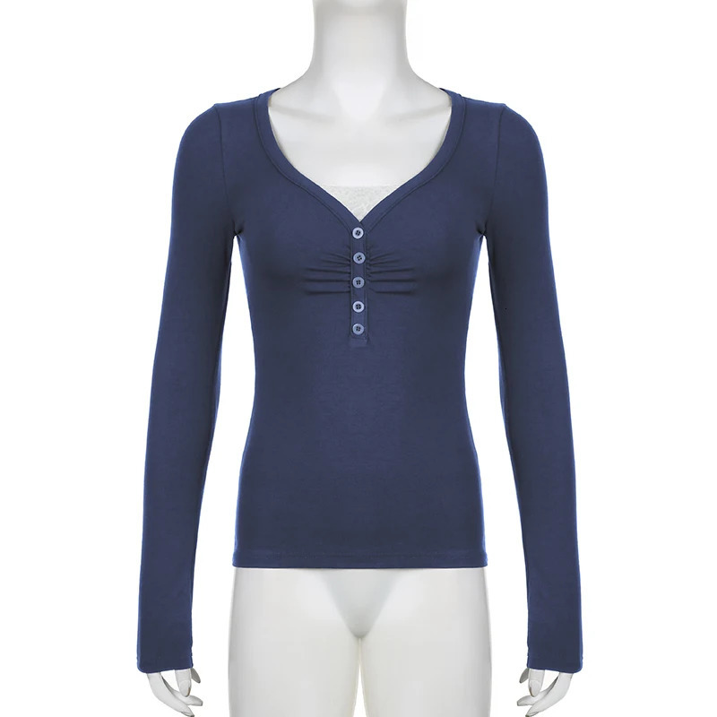 2000s Aesthetic Spring Patchwork Twopiece Tshirt Vintage Stitching Button Crop Top Women Y2k Full Sleeve T Shirts 250728