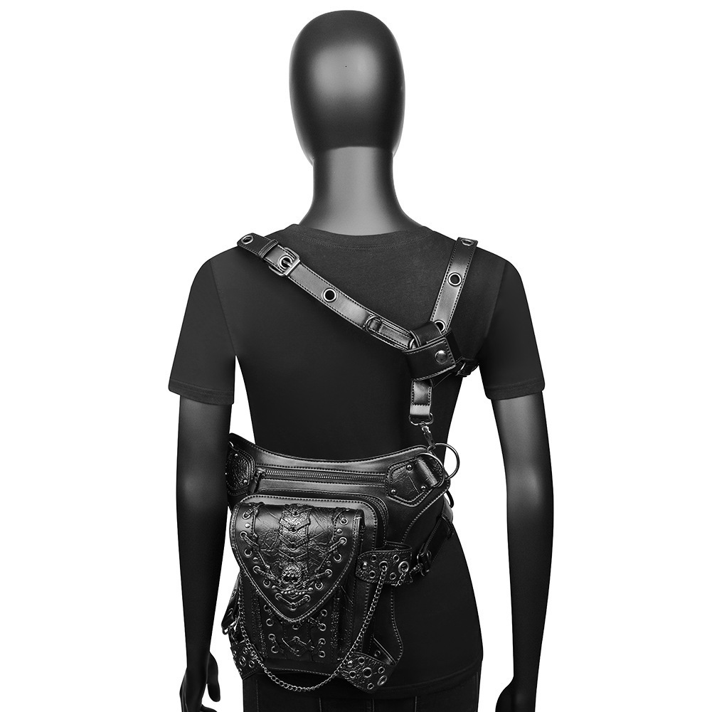 New Chain Women, Steampunk Skull Motorcycle Women's Single Shoulder Crossbody Bag, Travel Waist Bag for Men ddmymoon