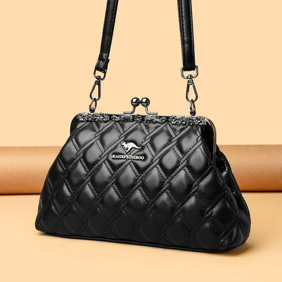 Women s Black Quilted Kiss Lock Crossbody Bag Vintage Style Clutch Shoulder Purse Handbags Bags Designer Small Sac bag