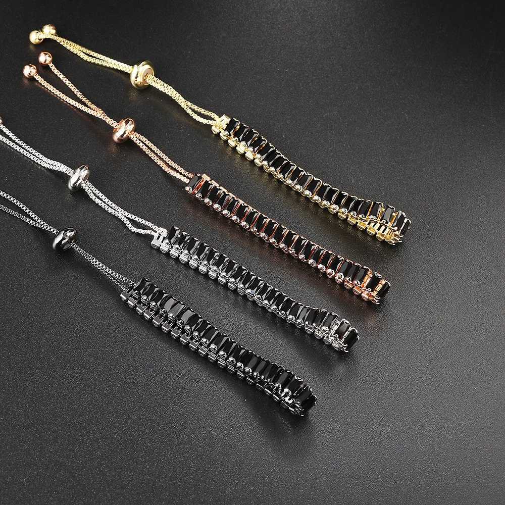 Black Crystal Tennis Bracelet for Women Steampunk Adjustable Silver Color Chain on The Hand Friends Gift Hippie Jewelry DZH051 W250728