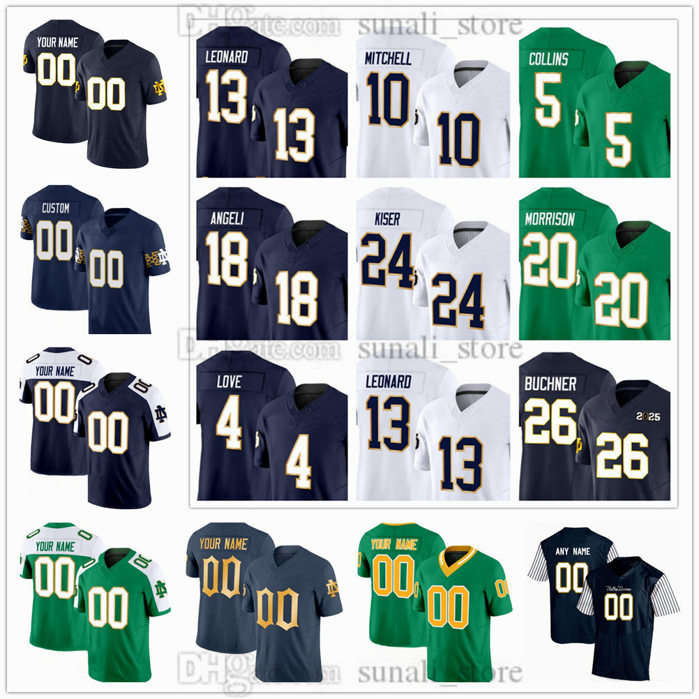 2025 Men's Notre Dame Fighting Irish College Football Jersey 13 Riley Leonard 4 Jeremiyah Love 3 Joe Montana 7 Audric Estime 10 Sam Hartman 12 Ian Book 13 CJ Carr Stitched