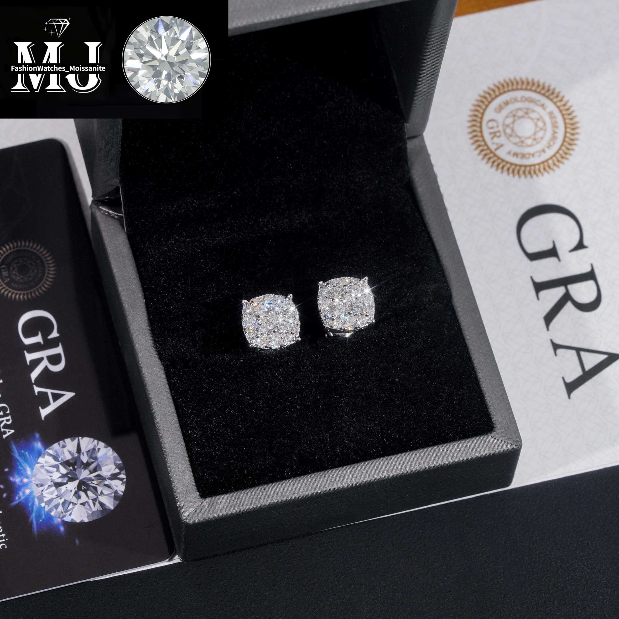 New Pass Tester GRA Certified Stocks VVS Dia Sterg Sier Hip Hop Jewelry Moissanite Stud Earrings For Men