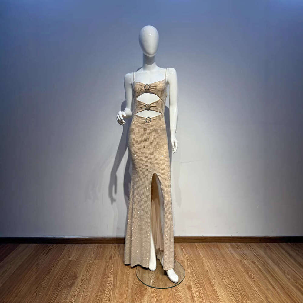 In Stock European and American Heavy Rhinestone Evening Slimming Pure Desire Bodycon Strap Long Party Birthday Dress for Women