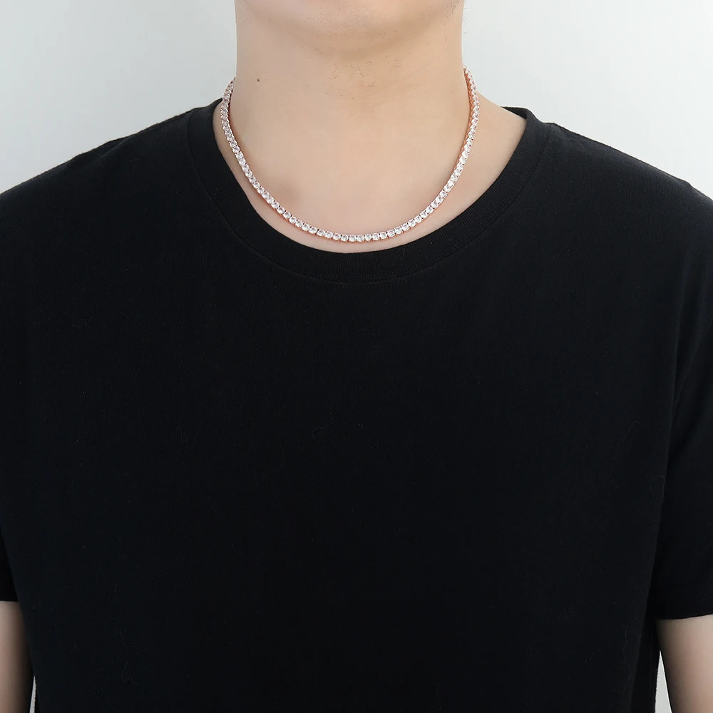 Unisex Rose Gold Color Tennis Chain Necklace Fashion Accessory BC241 250722
