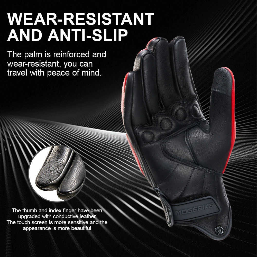 Retro Red ather Motorcycle Gloves Men Women Breathable Perforated Motorbike Racing Gloves Touch Screen Motocross Moto Gloves Z250725