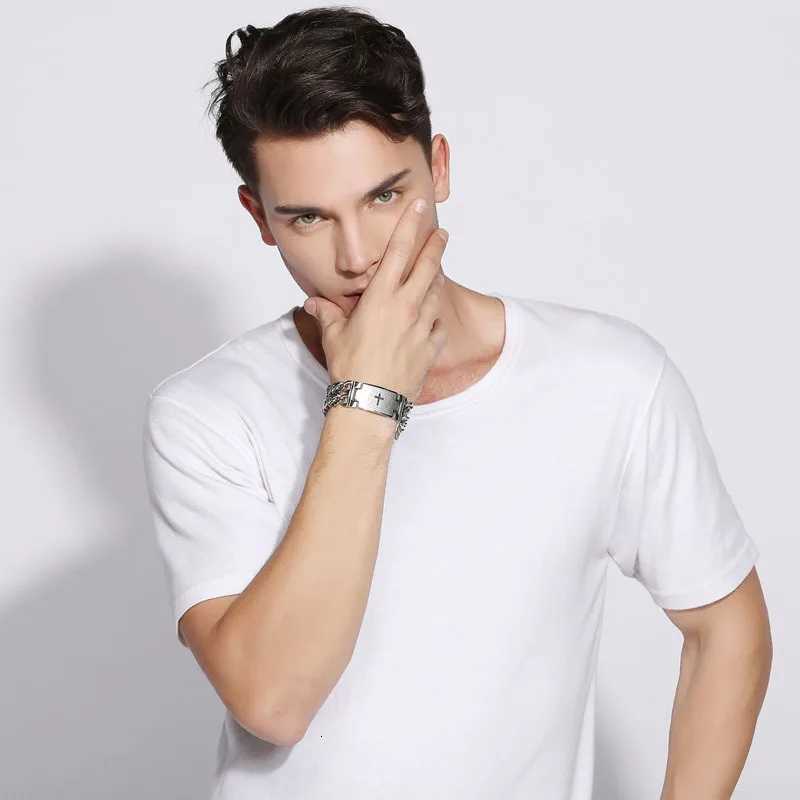 24MM Width 316L Stainless Steel Cuban Chain Cross Bracelet For Men Jewelry Male Hand Chain Wrap Bracelets Punk Accessory W250728