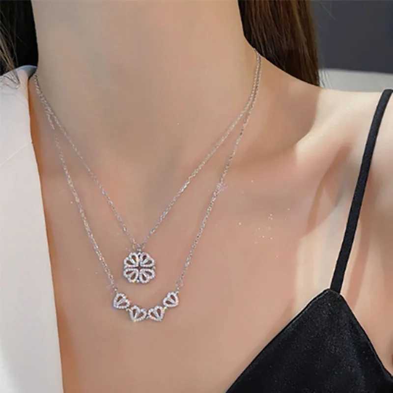 HeartShaped Four Leaf Clover Pendant Necklace Lucky Love Clavicle Chain for Women Openable Choker Jewelry Z250910