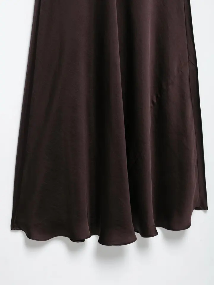 ETJ TRAF Spring womens ZW series elegant beautiful silk satin texture Vneck long dress party red dress 250728