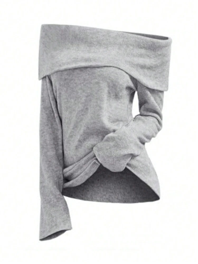 Plus Size Womens One Neck Long Sleeve TShirt Comfortable Slim Solid Color Elegant Casual Tops for Spring and Autumn 250728