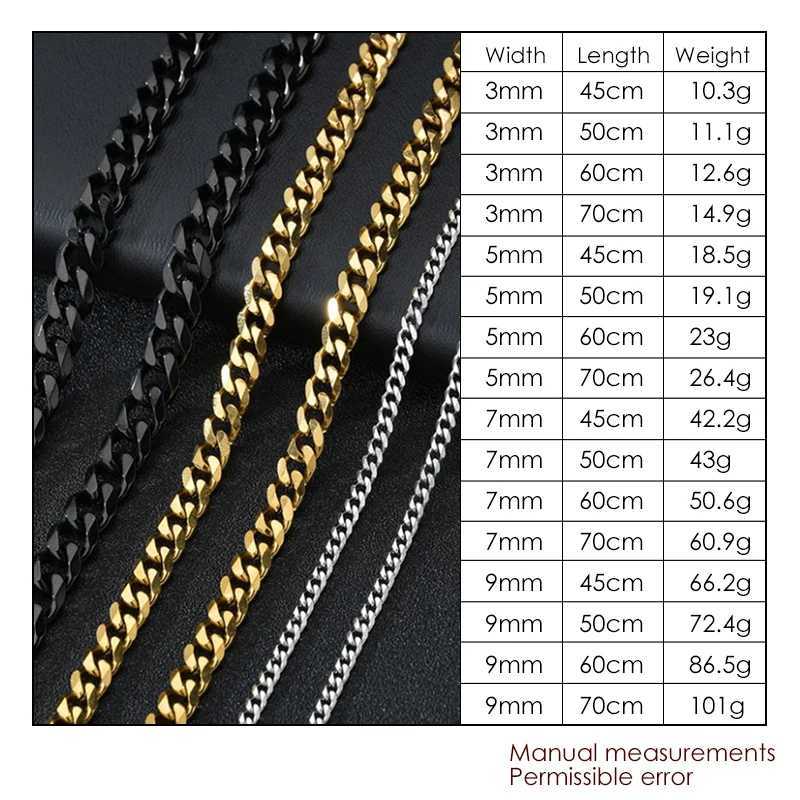 3/5/7MM Cuban Stainless Steel Link Chains Necklace for Women Punk Gold Color Stacking Choker Chain on Neck Hip Hop Jewelry XJ250708