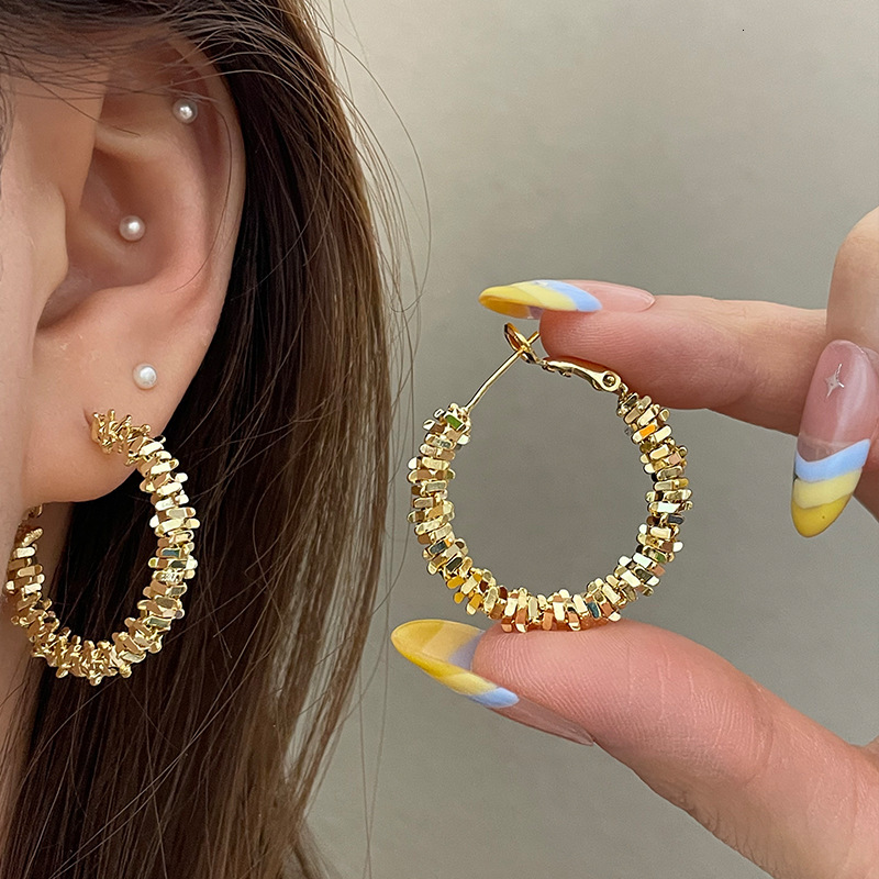 Sparkling Dia Fragment Sier Needle C-shaped French Niche Design Sense Minimalist Style Stud Earrings Elegant Ear Jewelry