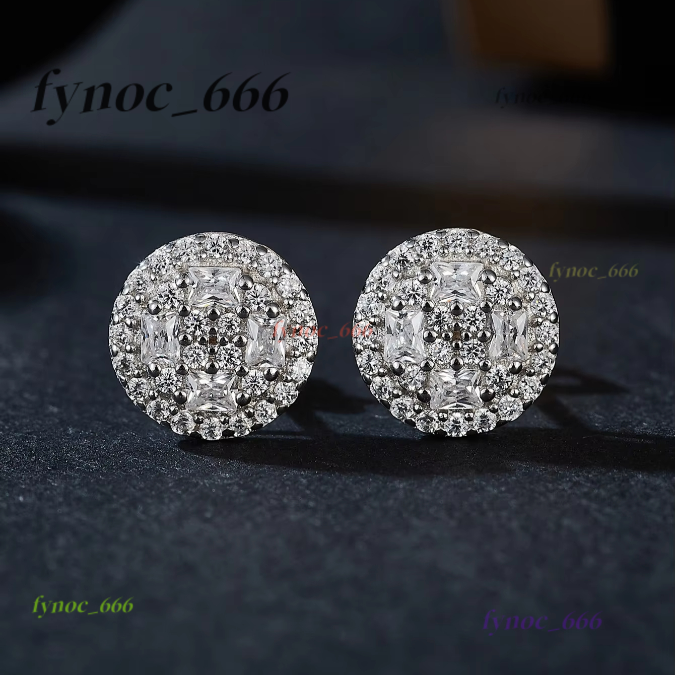 Luxury 925 Sterling Silver Moissanite Earrings Round Baguette Cut Iced Out Floral Pattern Moissanite Stud Earring for Men Women