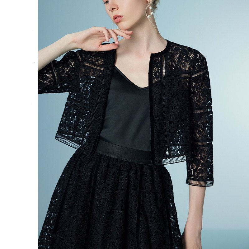 Women's Elegant Black Lace Mini Skirt High Waist Layered Skirt Foral Party Summer Vacation Outfits Office Lady Wears 6111288