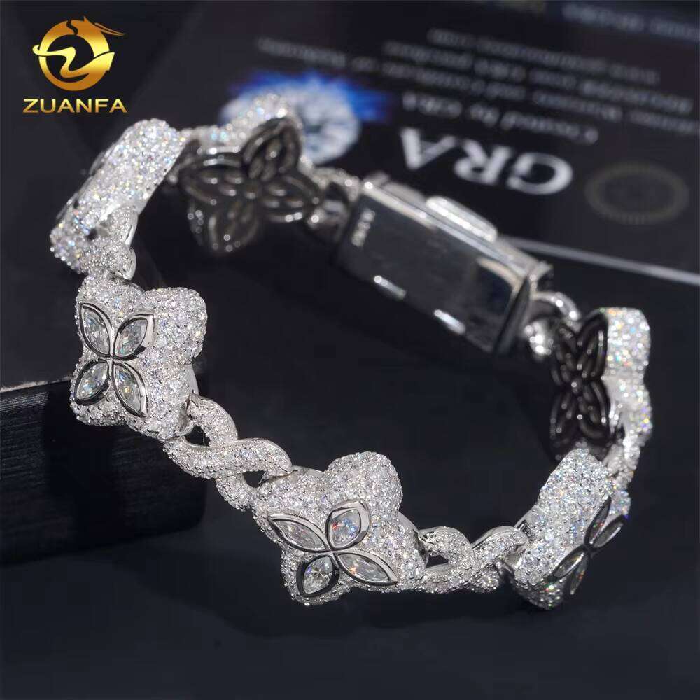 Cheapest Price Custom Iced Out Rapper Men Jewelry Hip Hop VVS1 Moissanite Dia Clover Cuban Bracelet
