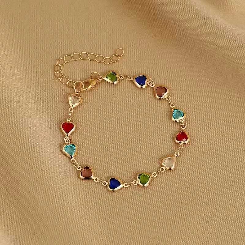FTCY Summer Vintage Heart Shape Crystal Bracelet For Women Gold Color Chain Birthday Party Jewelry Gift For Women Girl W250728