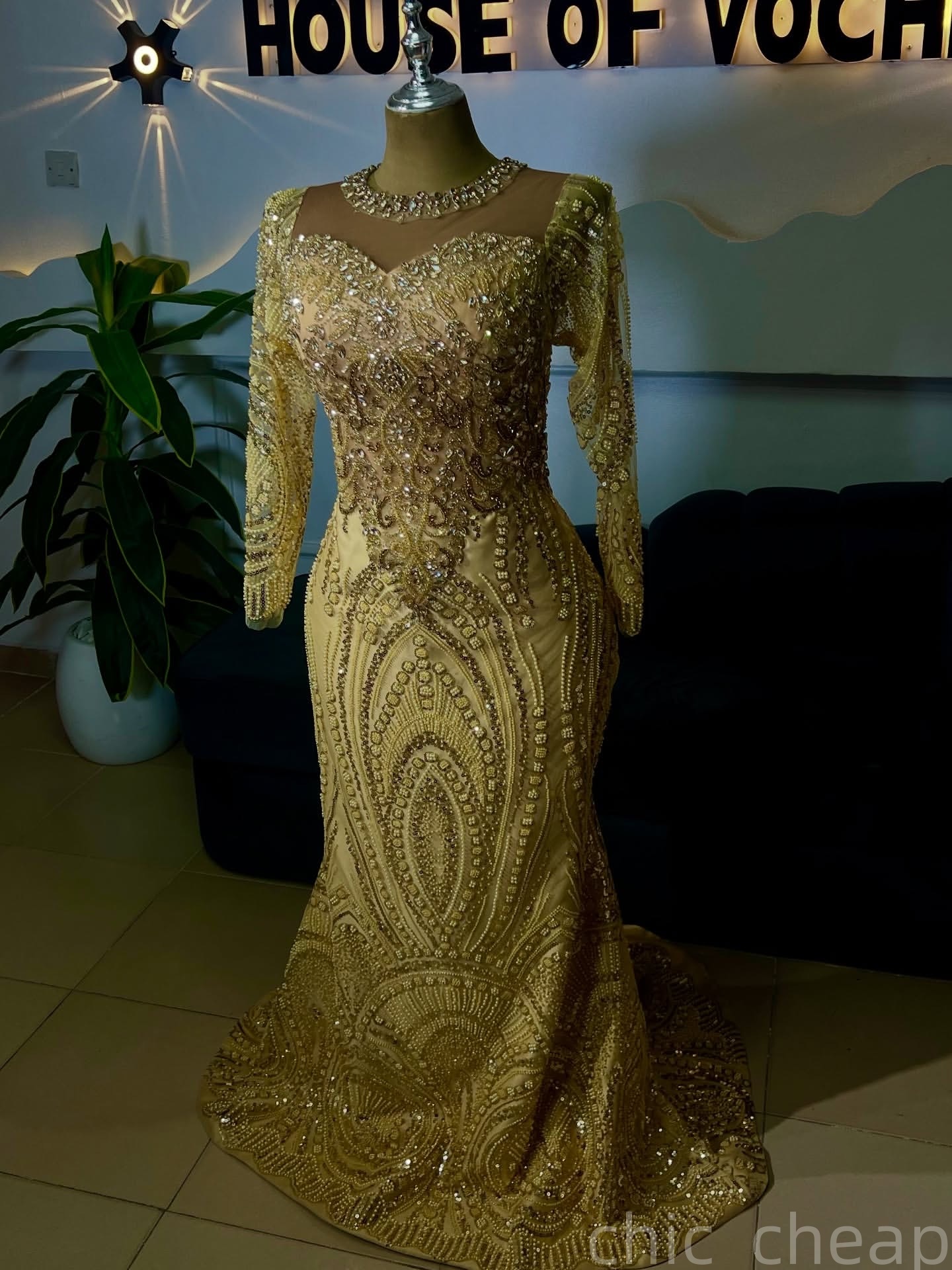 Gold Mermaid Prom Dresses 2025 Crystals Beaded Sheer Neck Sparkly Evening Formal Party Second Birthday Engagement Gowns Plus Size Dress For Special Oc