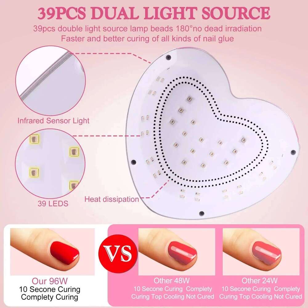 96W with Rhinestone Gel Dryer Pedicure hine LED light for Nails Heart Shaped Nail Drill and UV Lamp Set