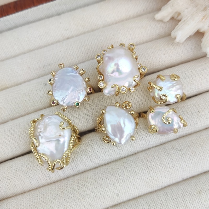 Natural Freshwater Pearl Baroque Ring Pearl Index Finger Ring Irregular Pearl Ring250603